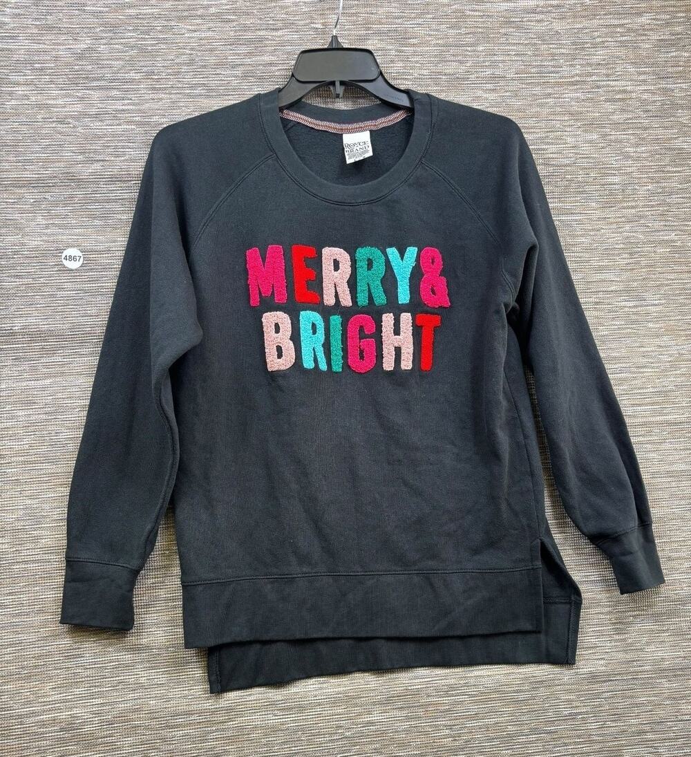 Royce Brand Sweatshirt Tunic Womens Large Black Merry & Bright Fleece Graphic